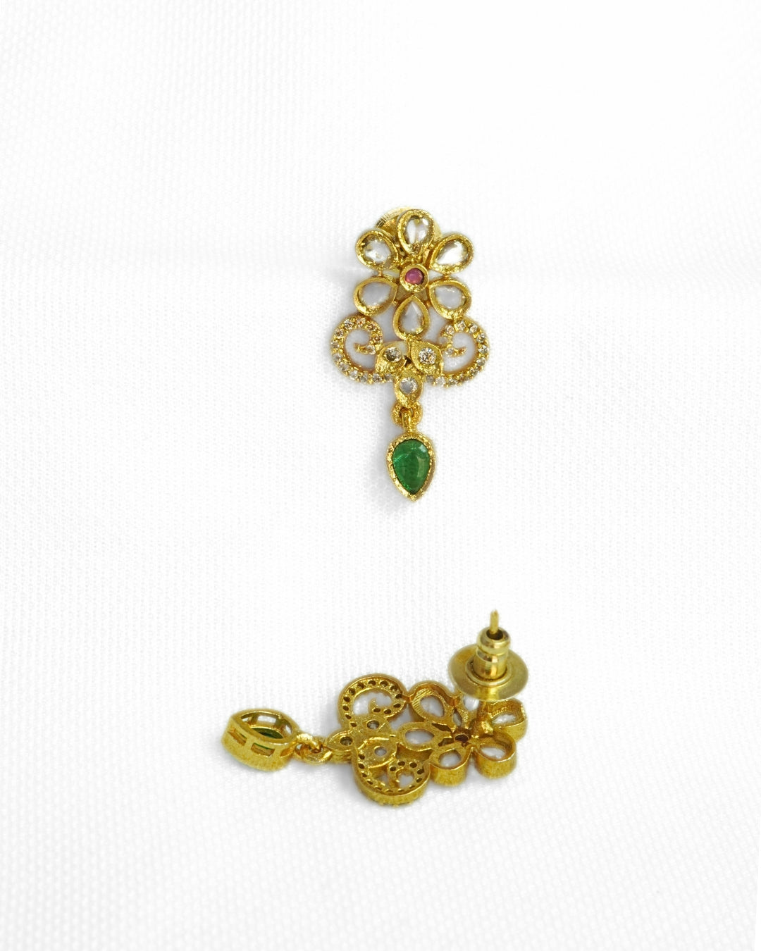 Multi-Stone Studded Gold-Plated Necklace & Earrings