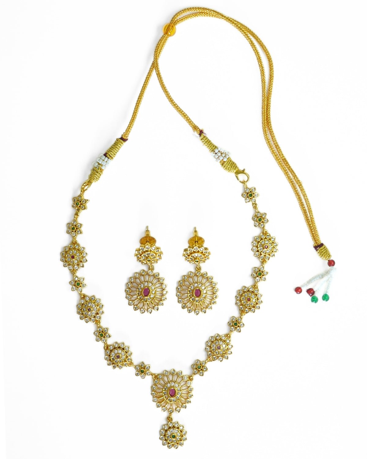 Floral American Diamond Gold-Plated Necklace Set