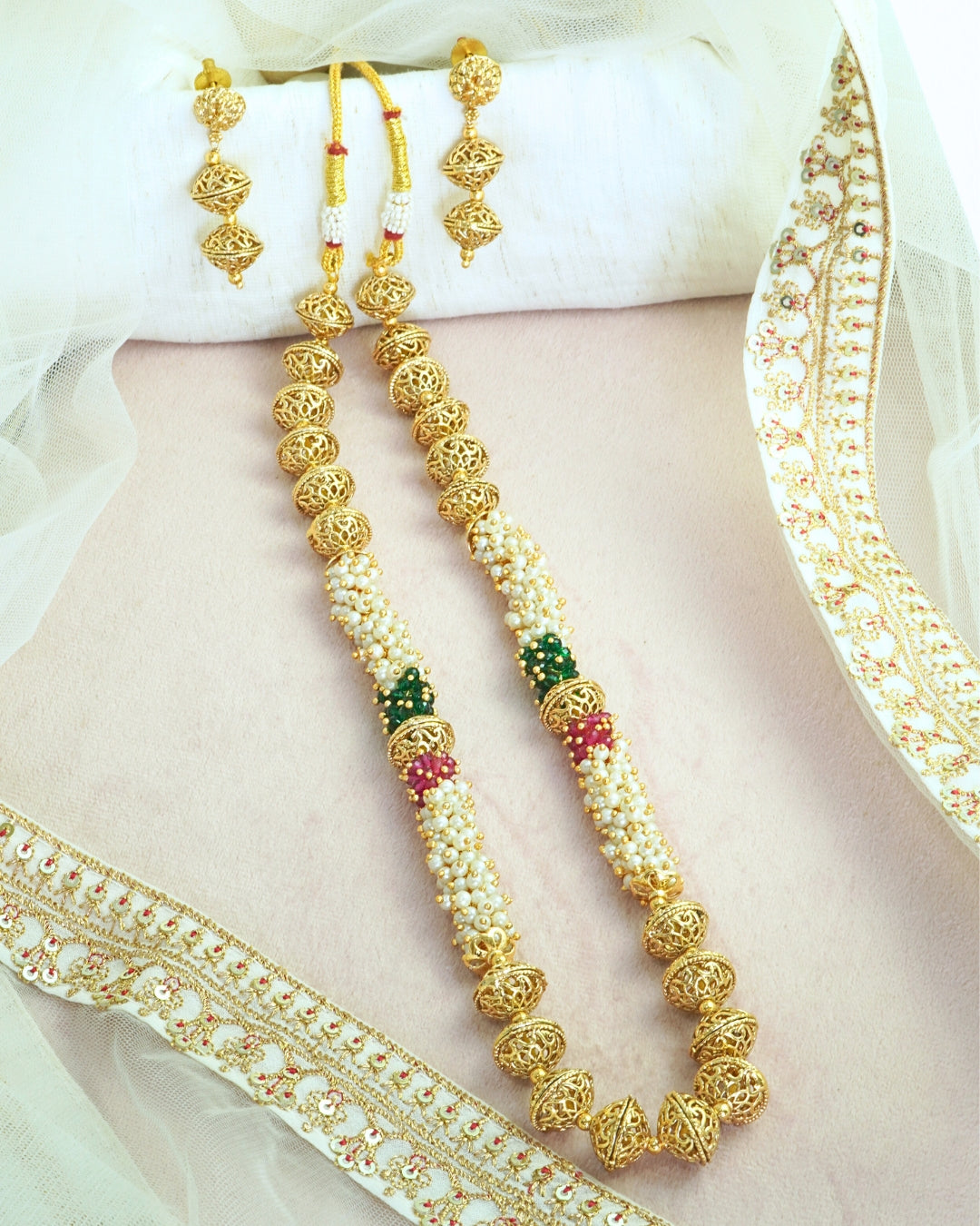 Beaded Gold Plated Necklace Set