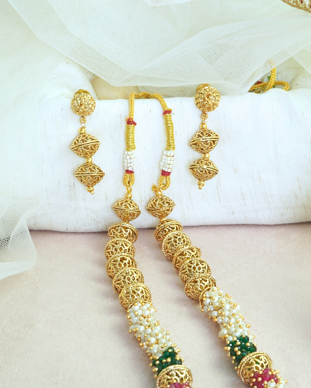 Beaded Gold Plated Necklace Set