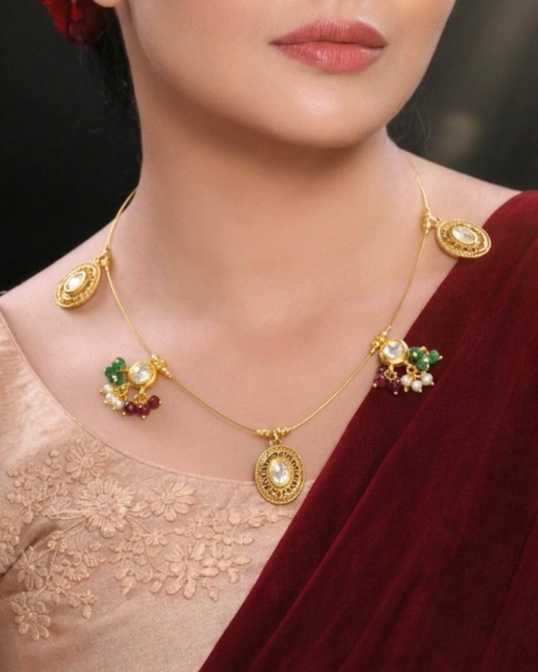 Kundan Studded Gold-Plated Invisible Wire Necklace