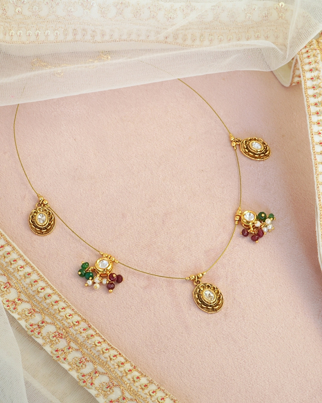 Kundan Studded Gold-Plated Invisible Wire Necklace