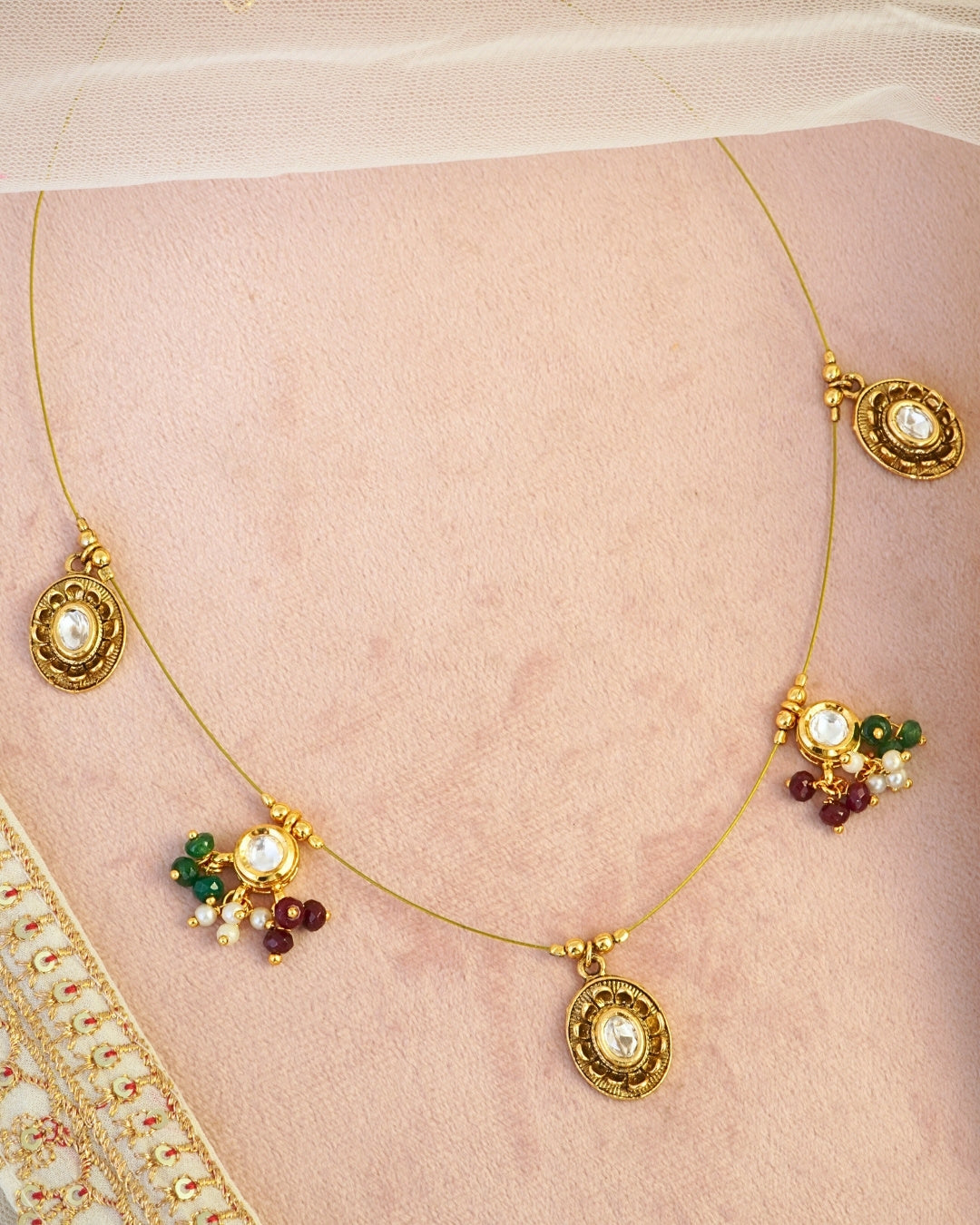 Kundan Studded Gold-Plated Invisible Wire Necklace