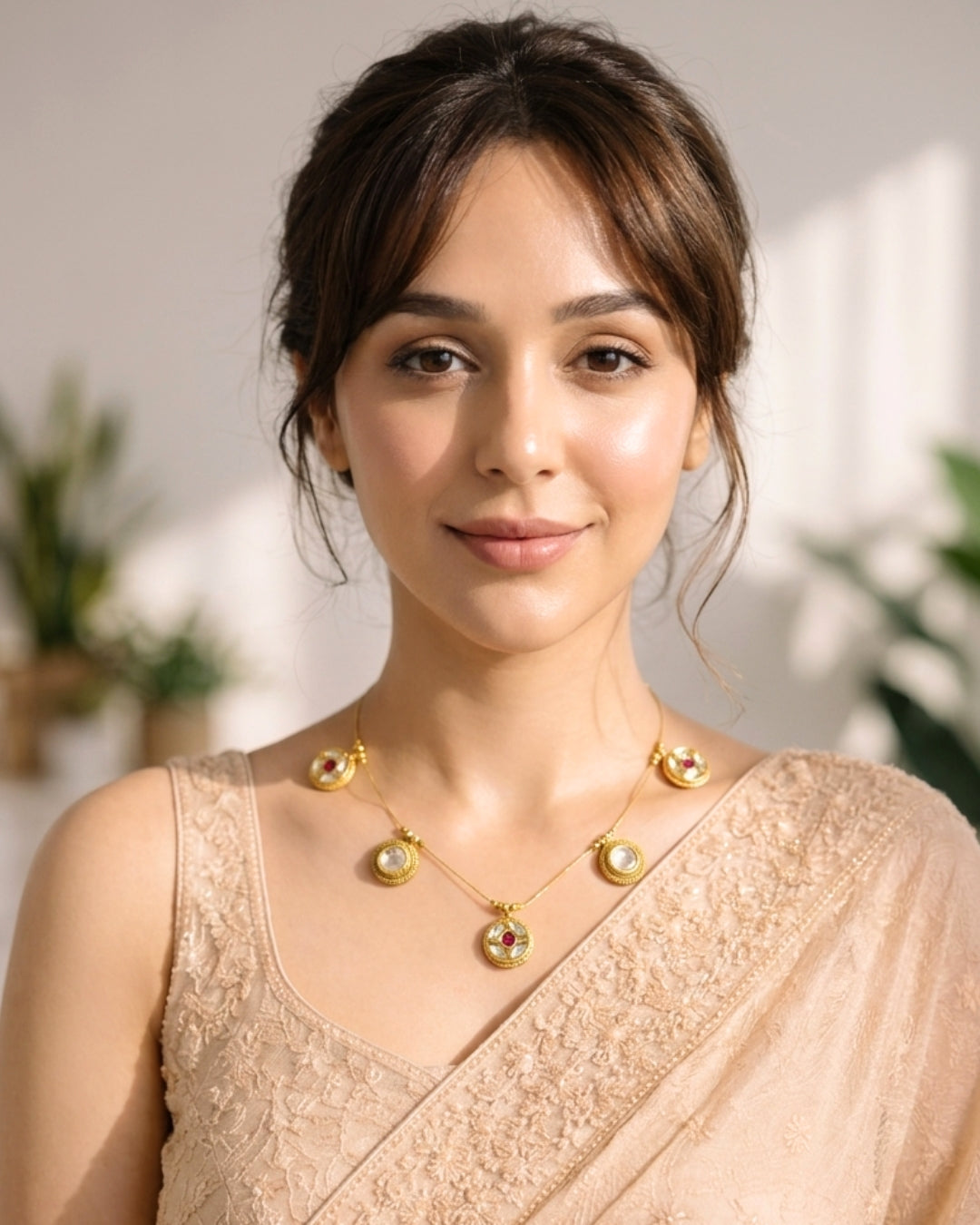 Round Kundan Gold-Plated Invisible Wire Necklace