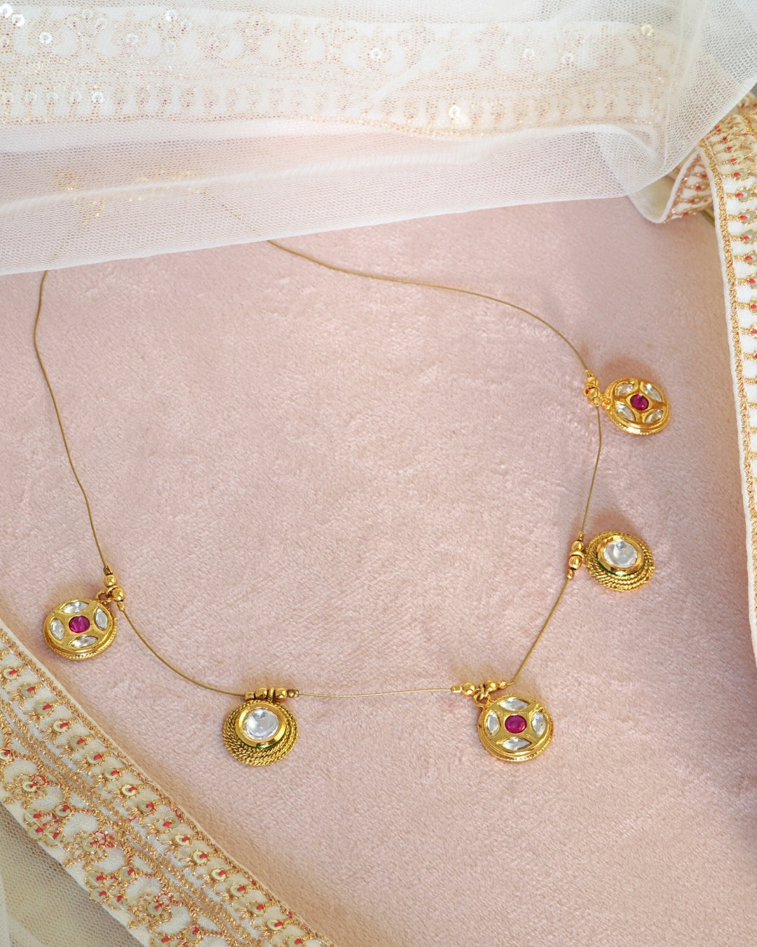 Round Kundan Gold-Plated Invisible Wire Necklace