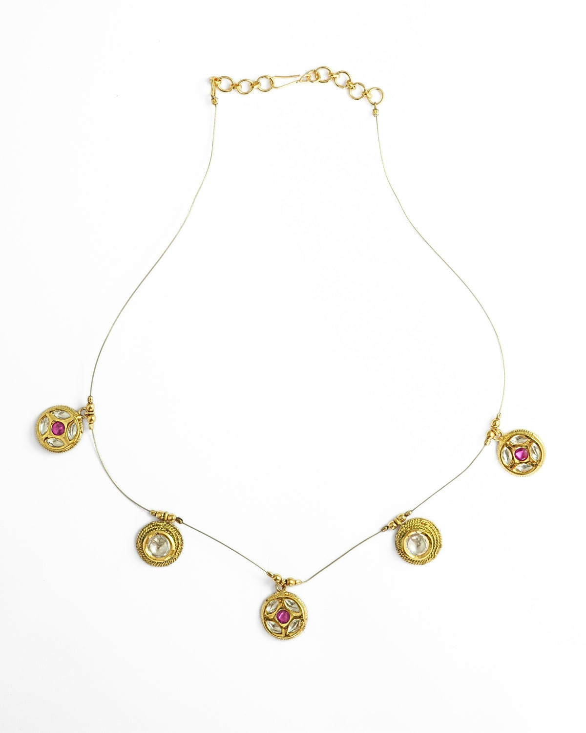 Round Kundan Gold-Plated Invisible Wire Necklace