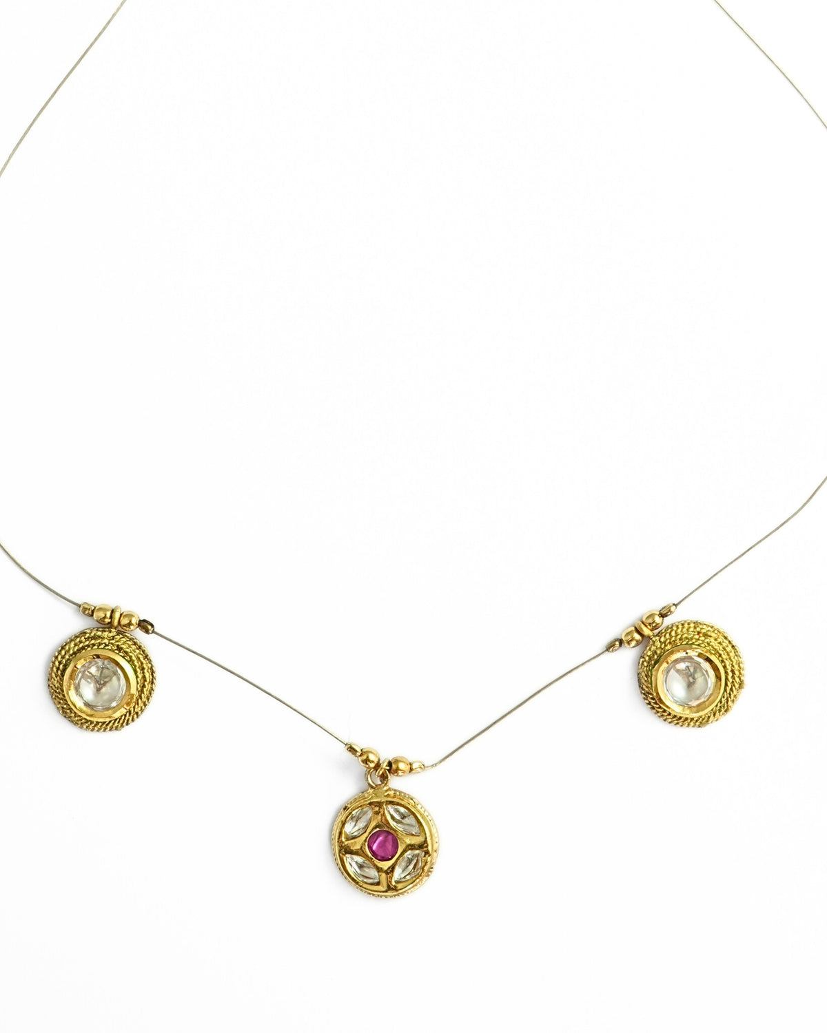 Round Kundan Gold-Plated Invisible Wire Necklace