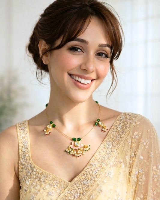 Lotus Kundan Studded Gold-Plated Invisible Wire Necklace
