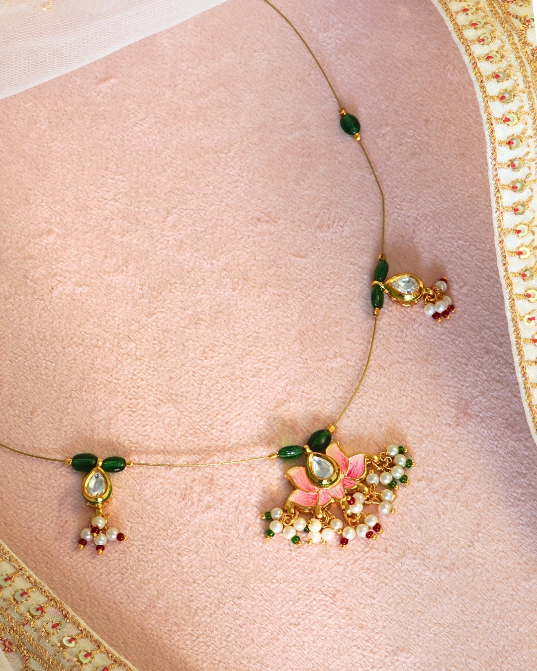 Lotus Kundan Studded Gold-Plated Invisible Wire Necklace