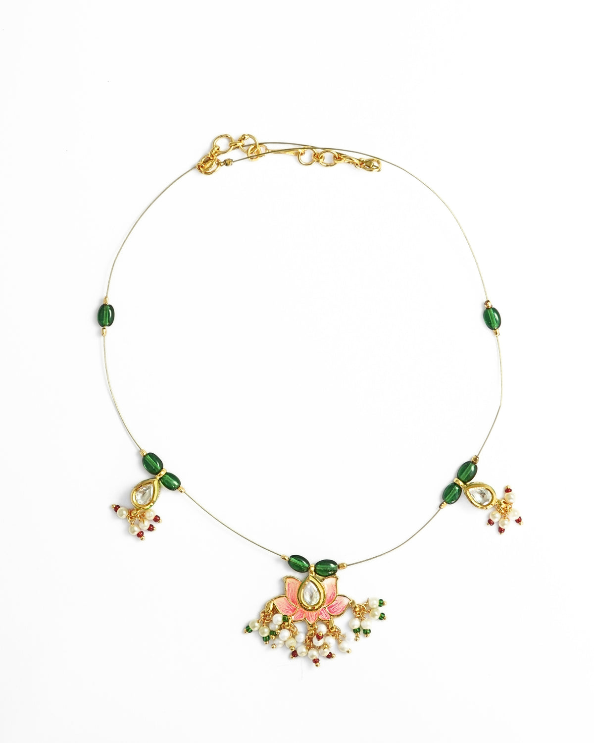 Lotus Kundan Studded Gold-Plated Invisible Wire Necklace