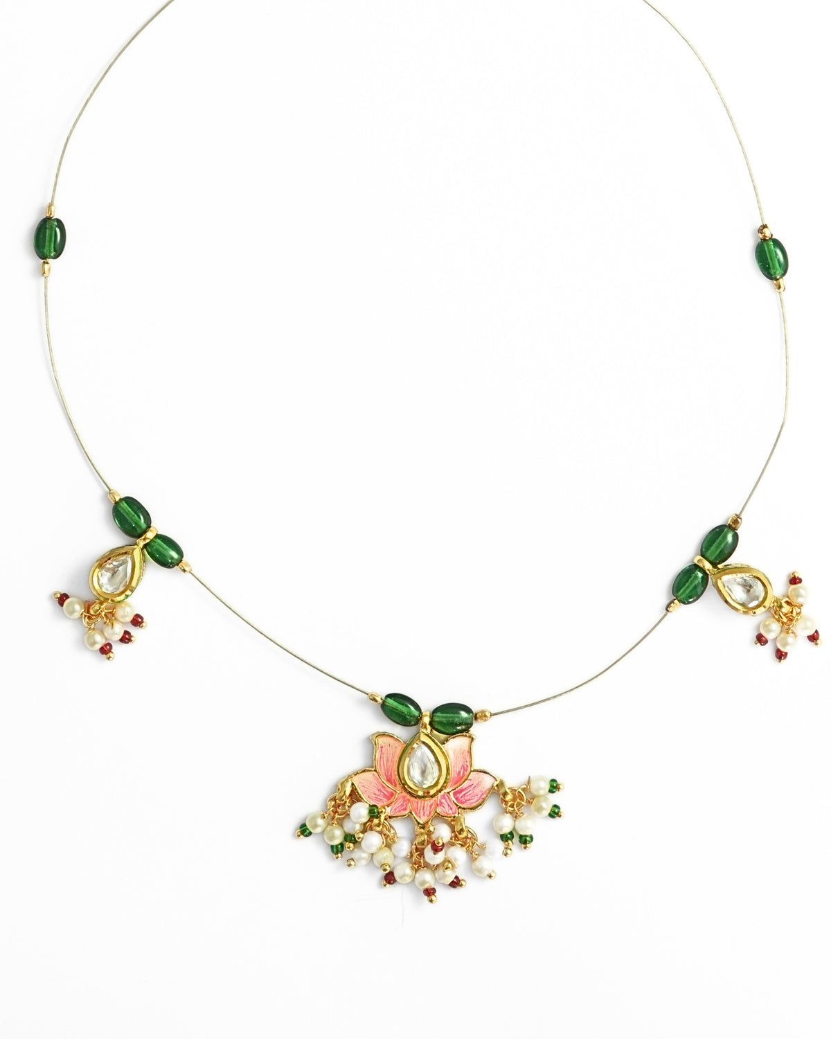 Lotus Kundan Studded Gold-Plated Invisible Wire Necklace