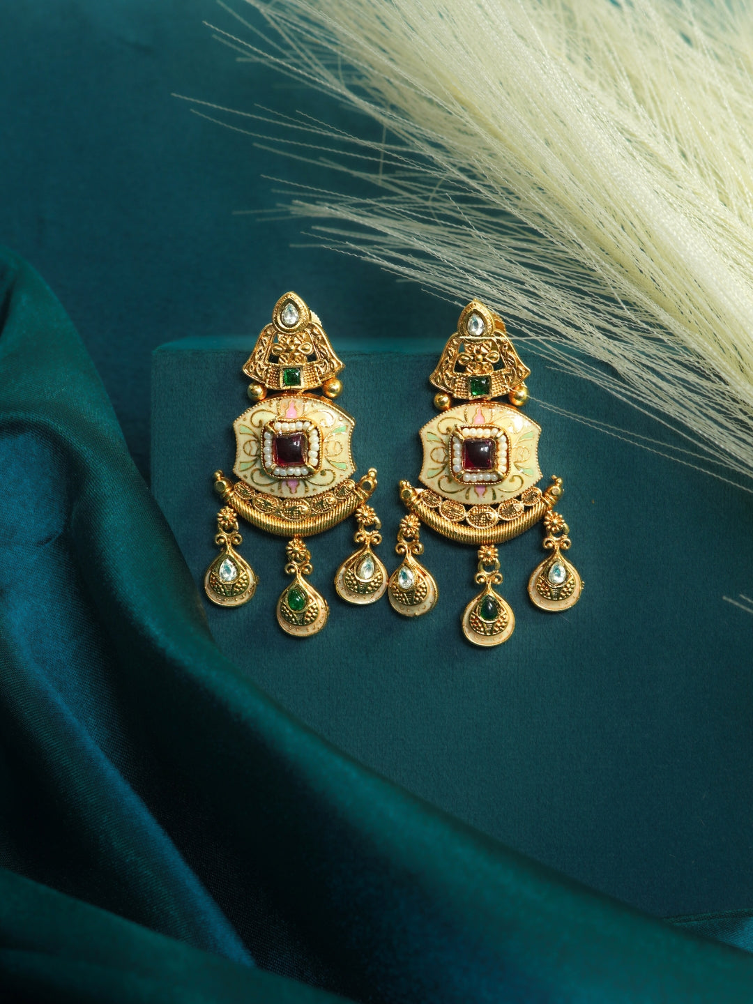 Square Meenakari Gold-Plated Drop Earrings