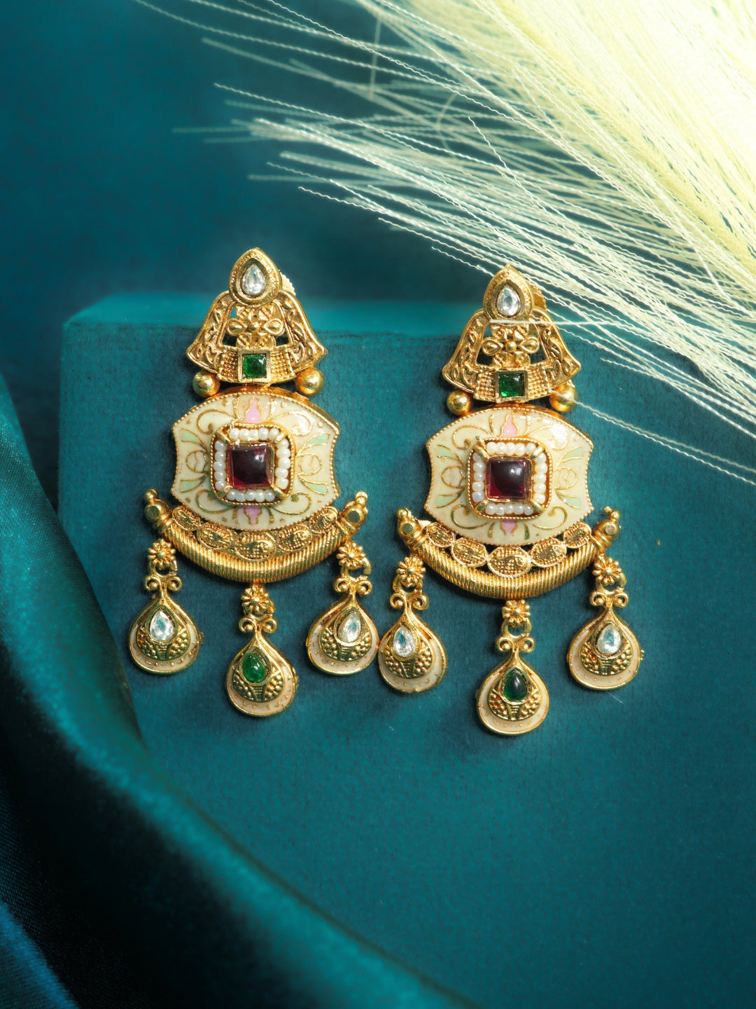 Square Meenakari Gold-Plated Drop Earrings