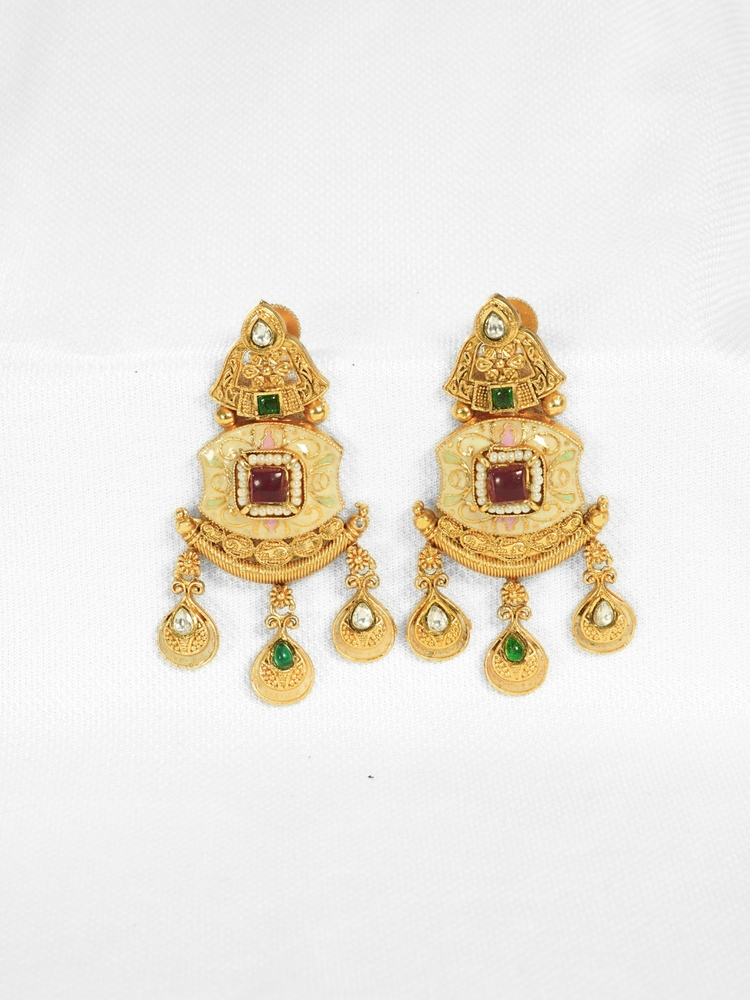 Square Meenakari Gold-Plated Drop Earrings