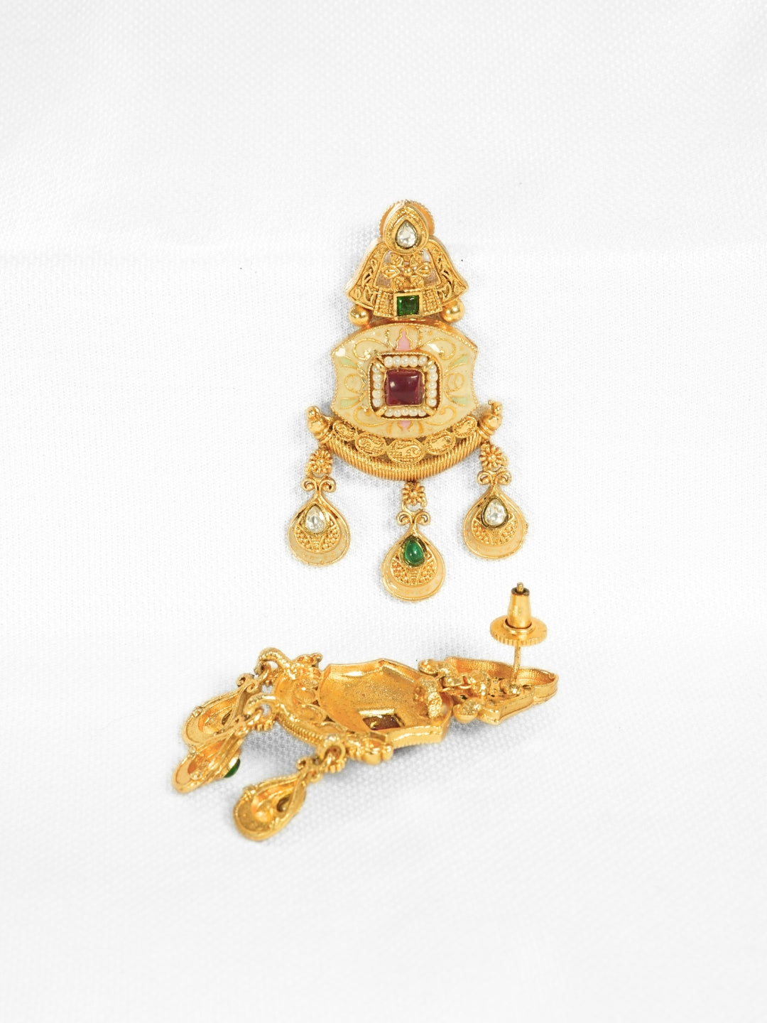 Square Meenakari Gold-Plated Drop Earrings