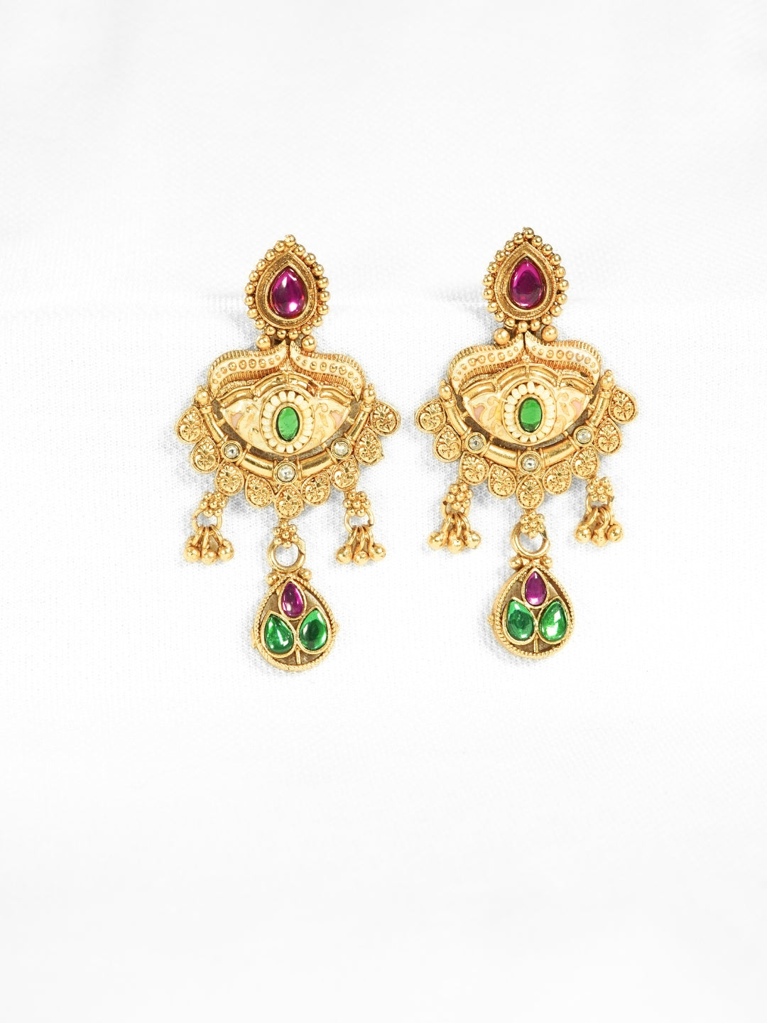 Geometric Gold-Plated Stone Studded Drop Earrings