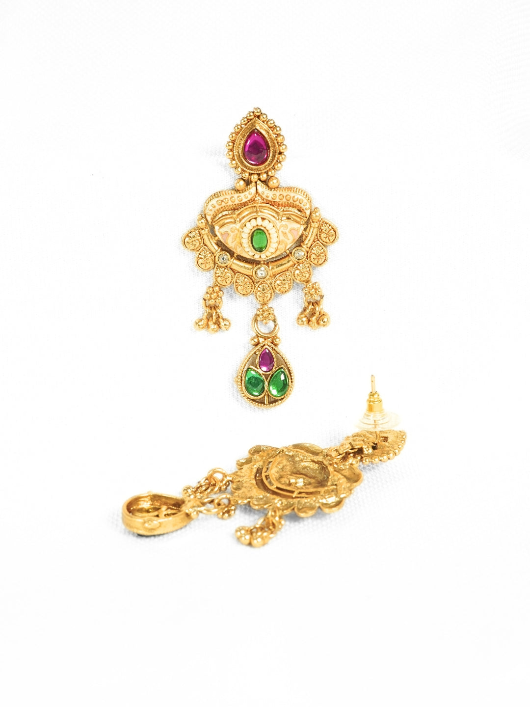 Geometric Gold-Plated Stone Studded Drop Earrings