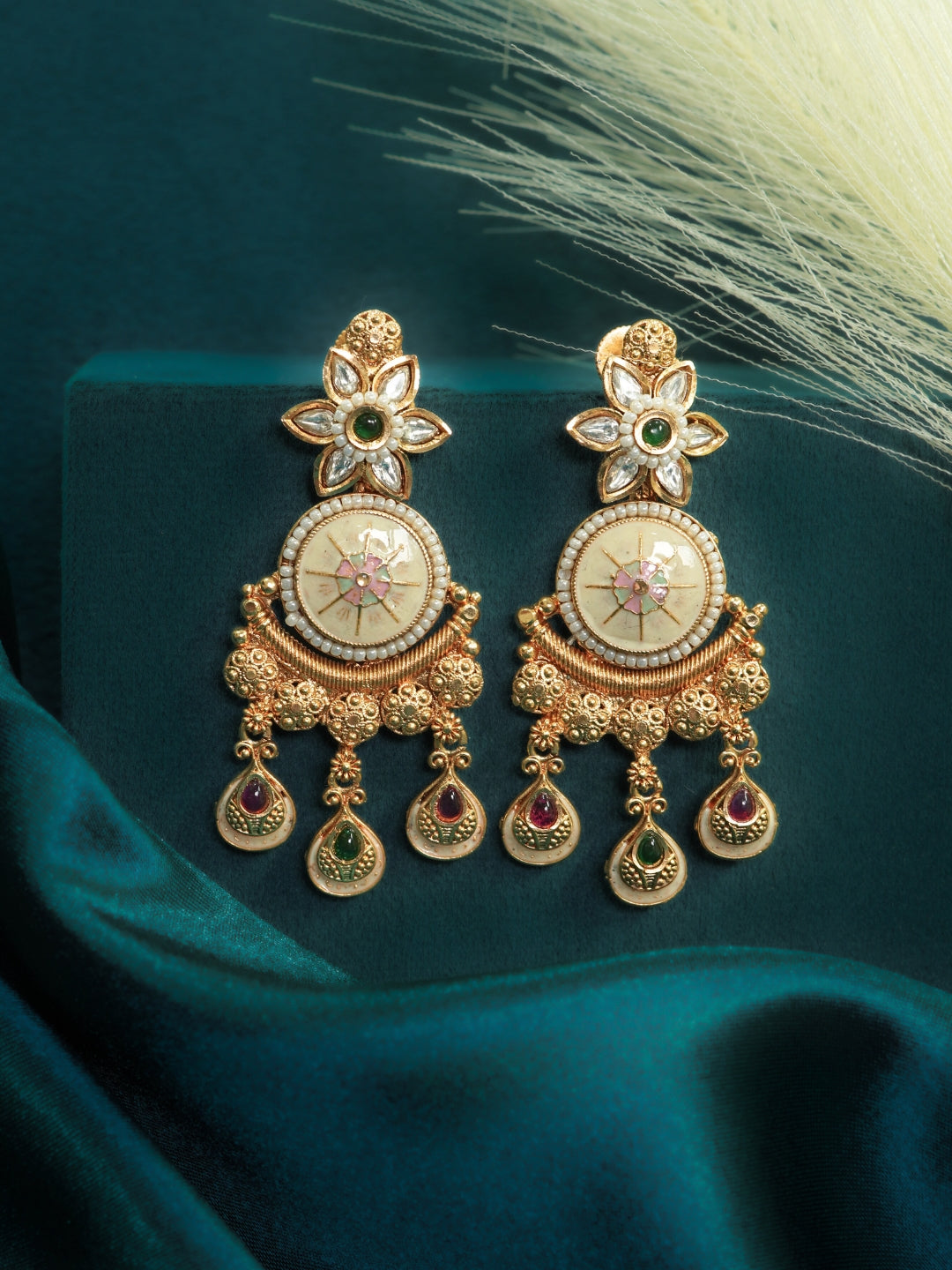 Multicolour Meenakari Round Pearl Dangler Earrings