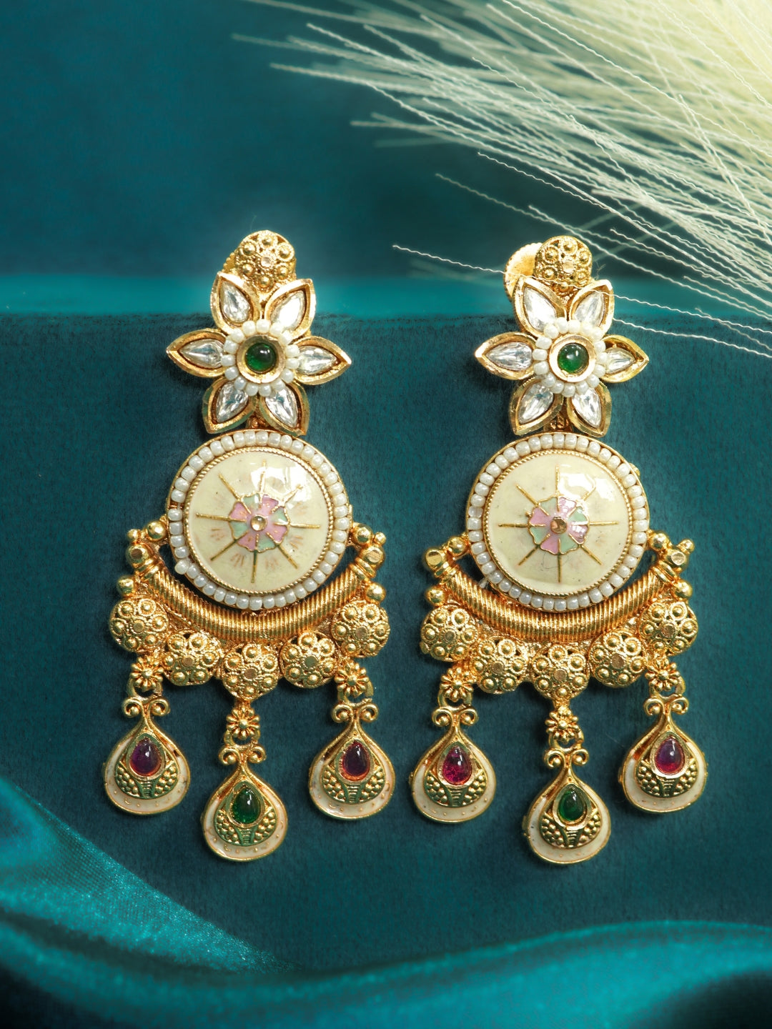 Multicolour Meenakari Round Pearl Dangler Earrings