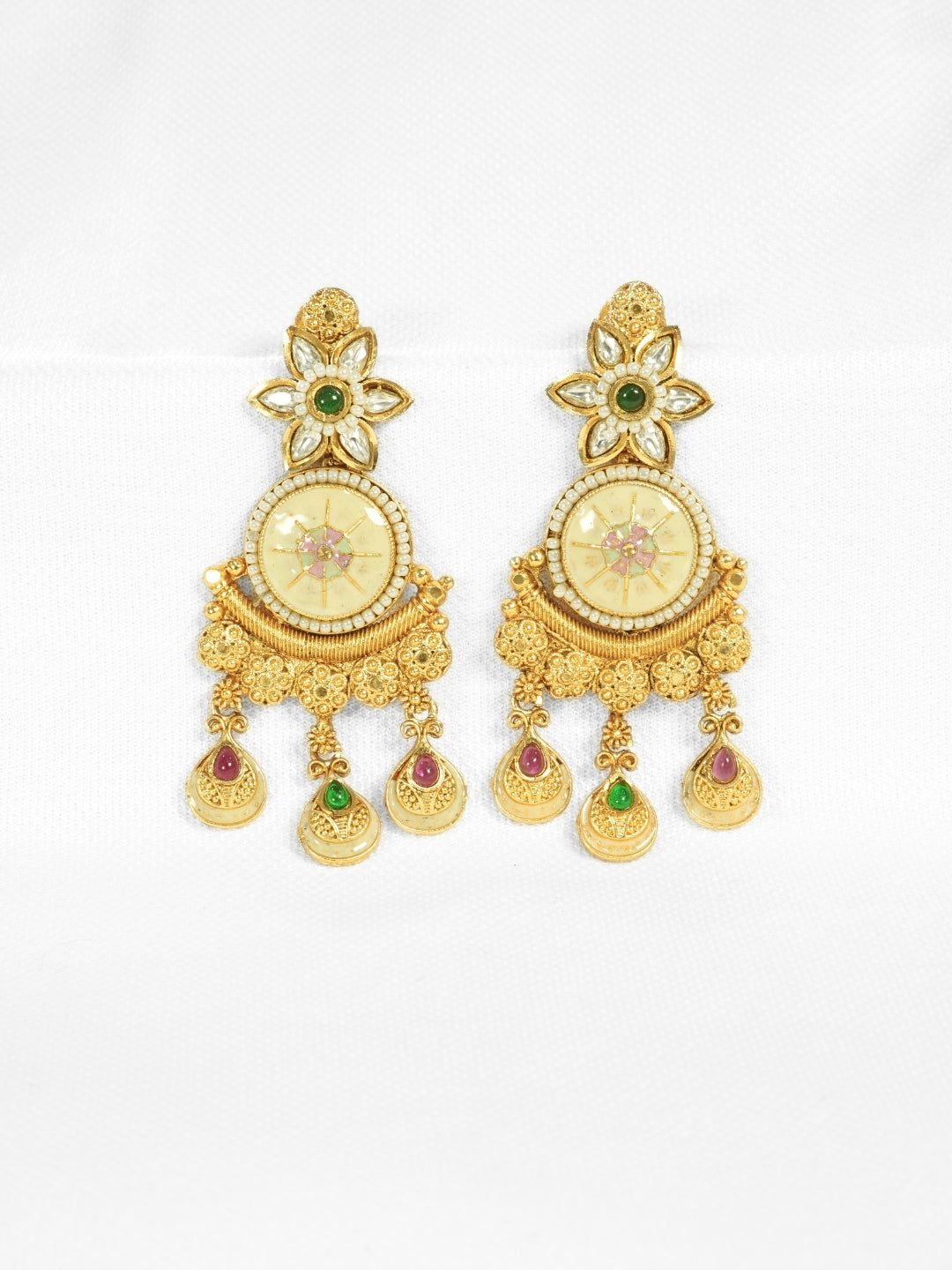 Multicolour Meenakari Round Pearl Dangler Earrings