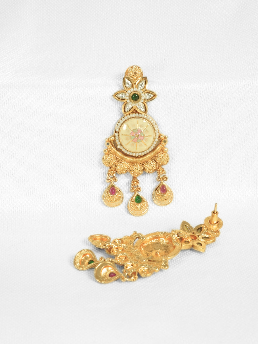 Multicolour Meenakari Round Pearl Dangler Earrings