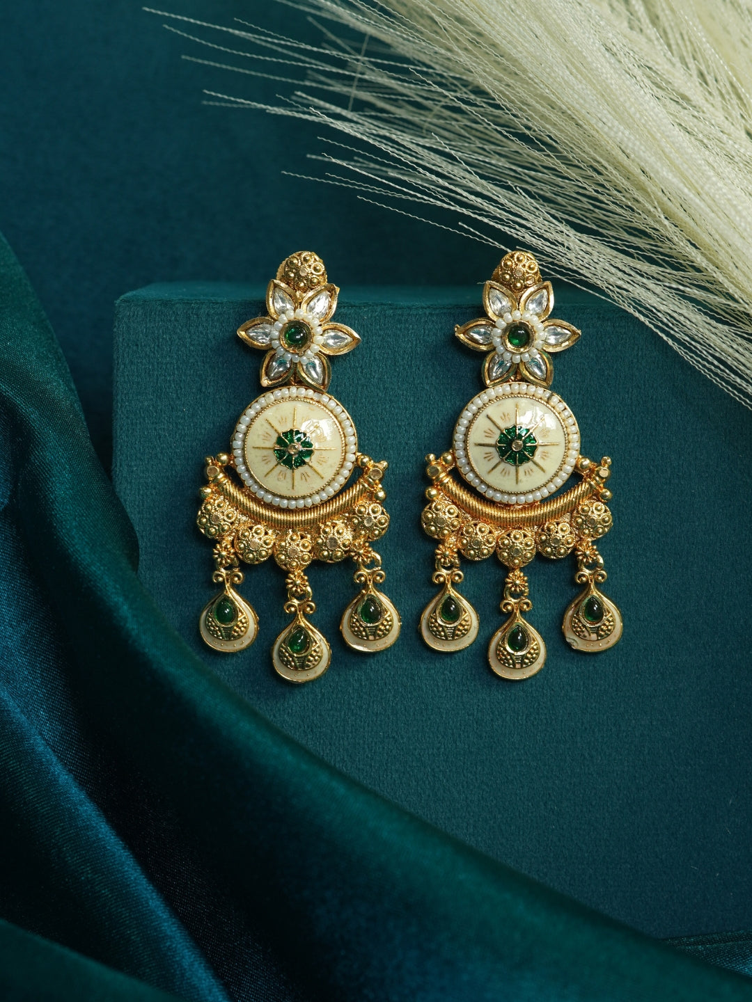 Round Pearl Meenakari & Stone Work Dangler Earrings