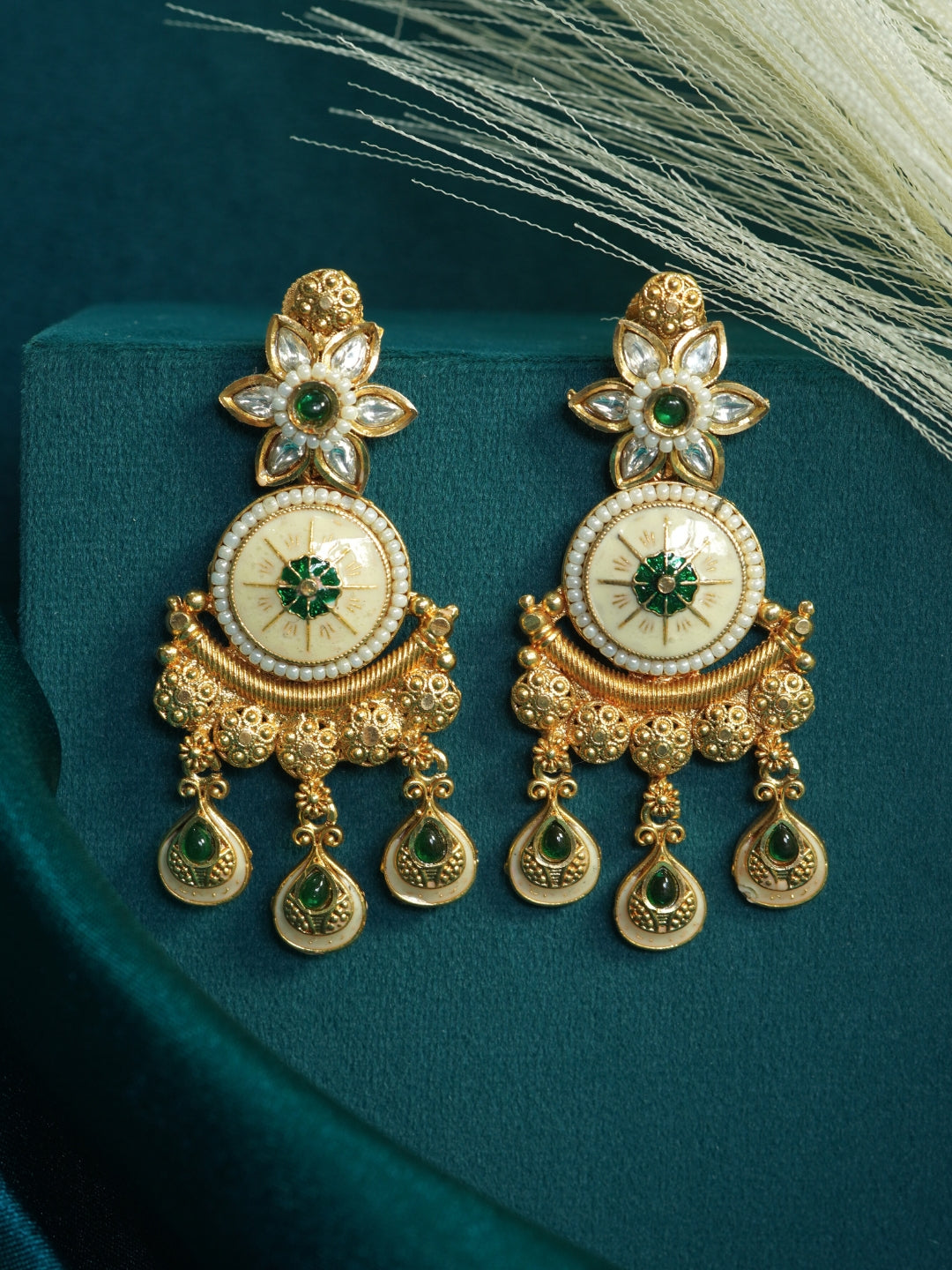 Round Pearl Meenakari & Stone Work Dangler Earrings