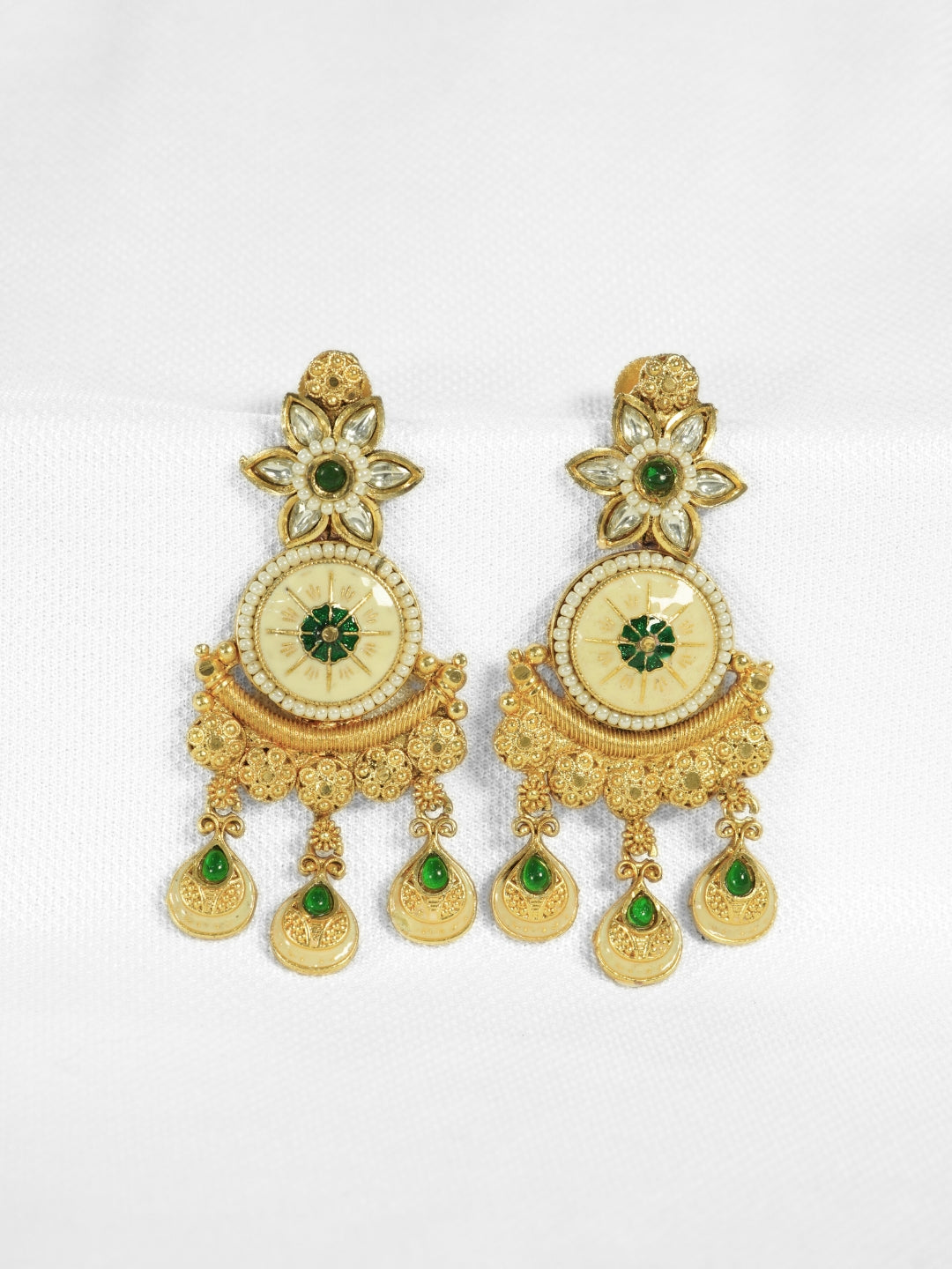 Round Pearl Meenakari & Stone Work Dangler Earrings
