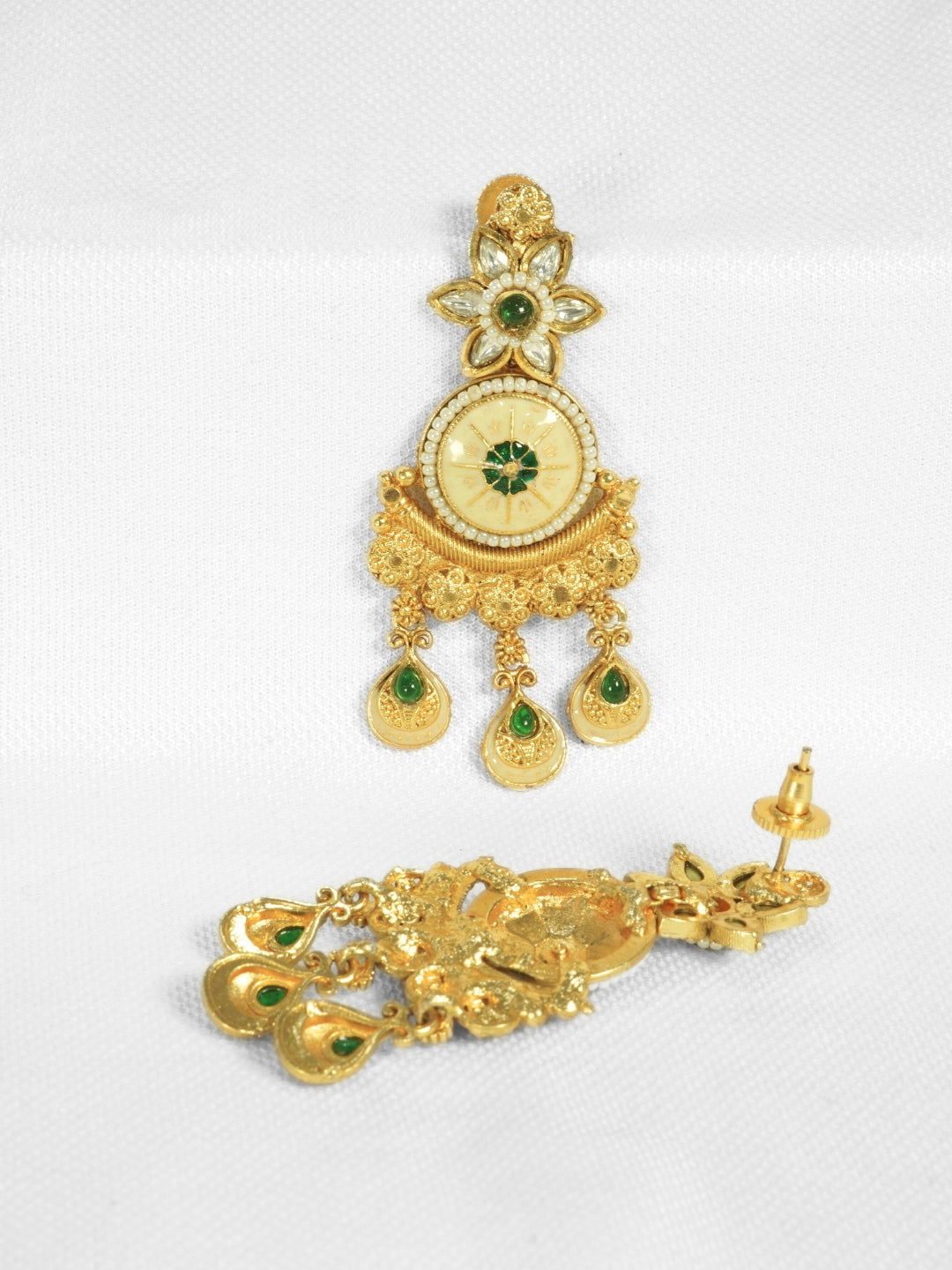 Round Pearl Meenakari & Stone Work Dangler Earrings