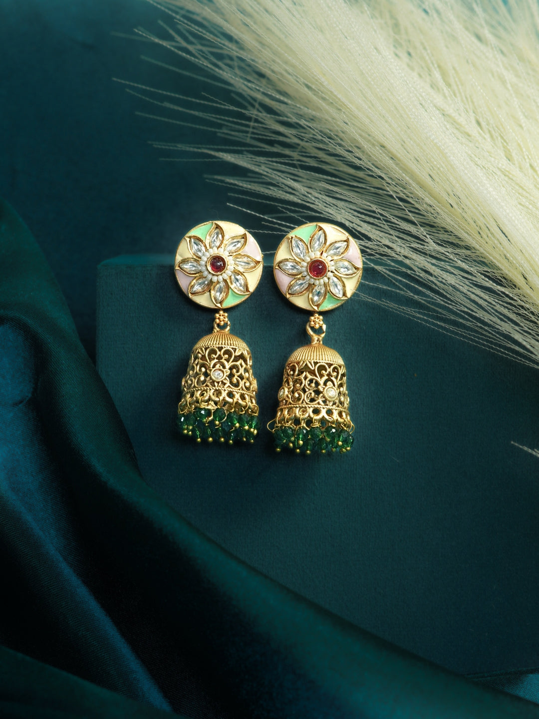 Meenakari Floral Gold-Toned Jhumka Earrings