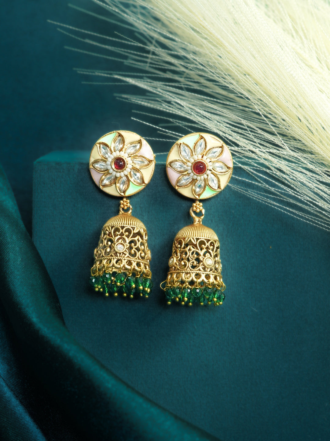 Meenakari Floral Gold-Toned Jhumka Earrings