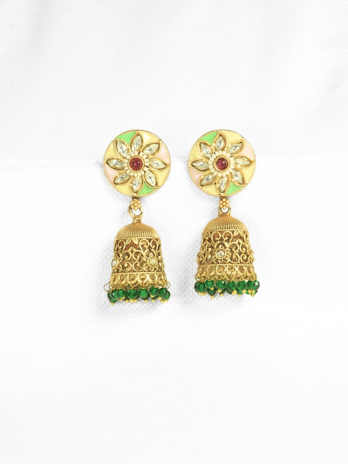 Meenakari Floral Gold-Toned Jhumka Earrings