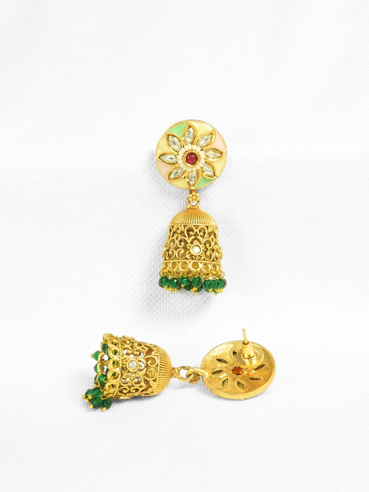 Meenakari Floral Gold-Toned Jhumka Earrings
