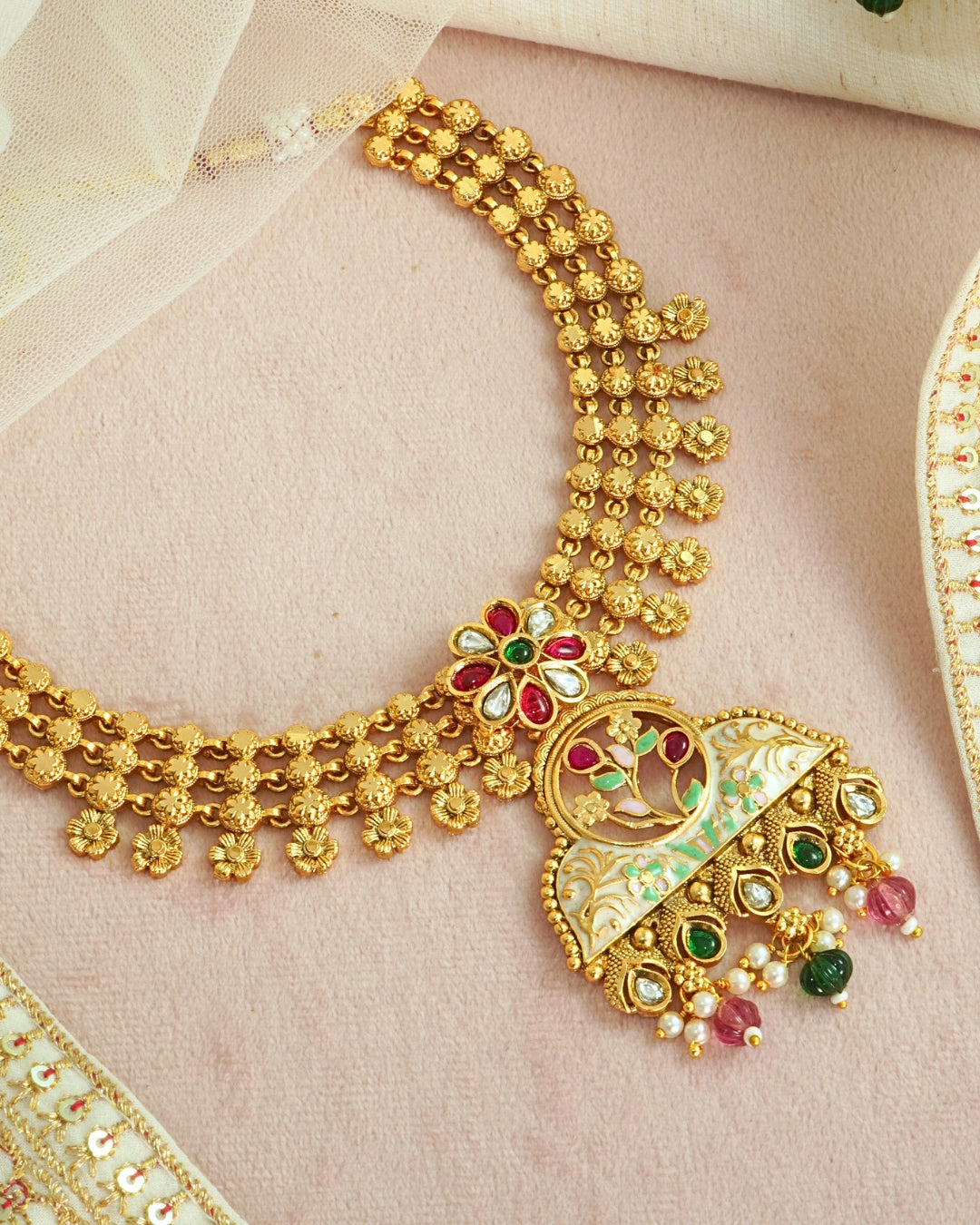 Gold-Plated Stone Studded Necklace Set