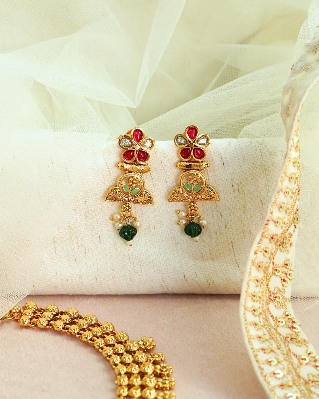 Gold-Plated Stone Studded Necklace Set