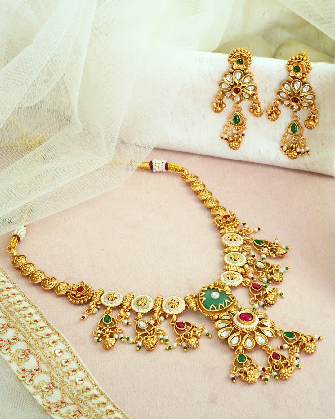 Gold-Plated Multicolour Stones & Beads Necklace Set