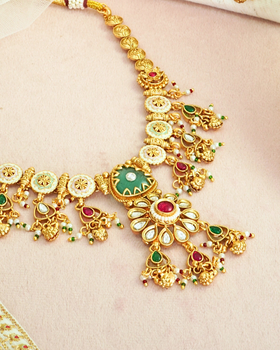 Gold-Plated Multicolour Stones & Beads Necklace Set