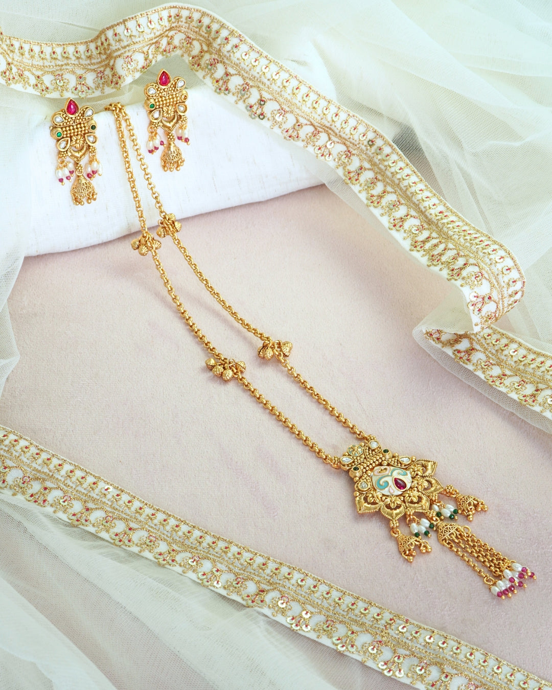 Long Chain Meenakari Pendant & Beaded Necklace Set