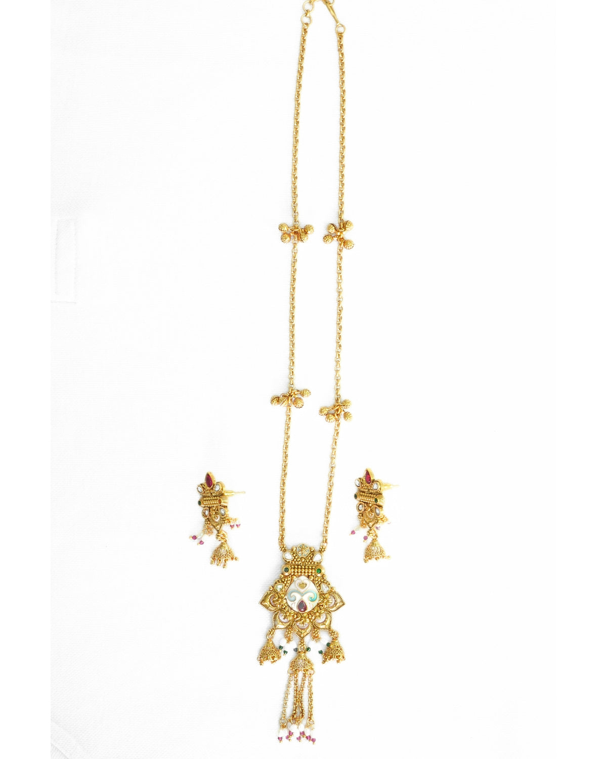 Long Chain Meenakari Pendant & Beaded Necklace Set