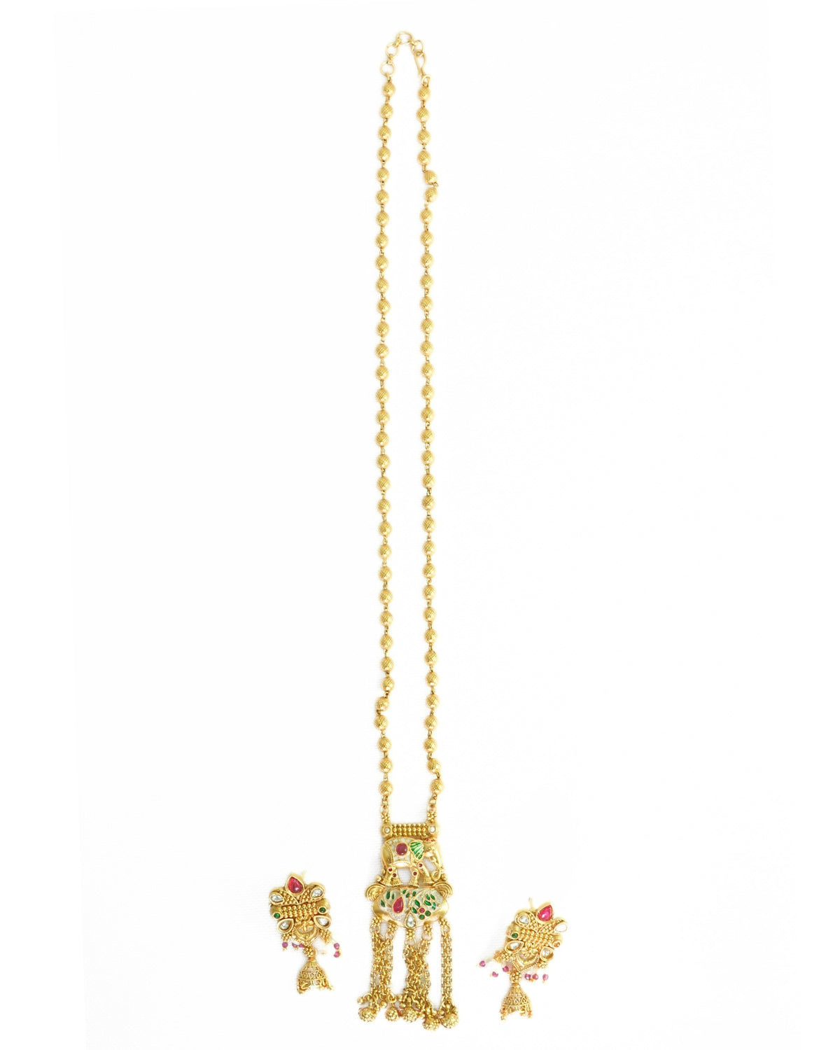 Beaded Long Necklace Elephant Pendant Set