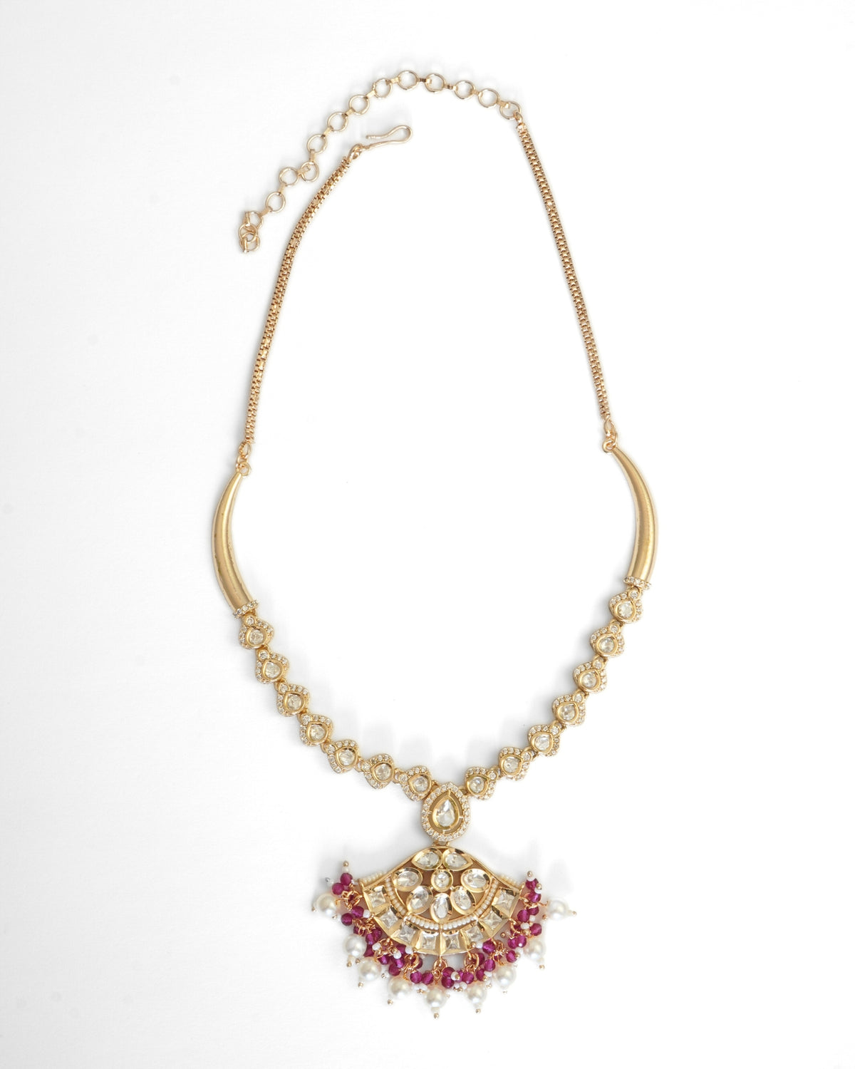 Kundan Studded Pink Beaded Gold-Plated Necklace Set