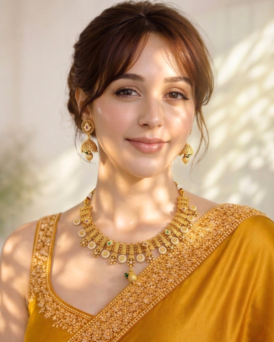 Gold-Plated Rajwadi Necklace with Jhumka Earrings