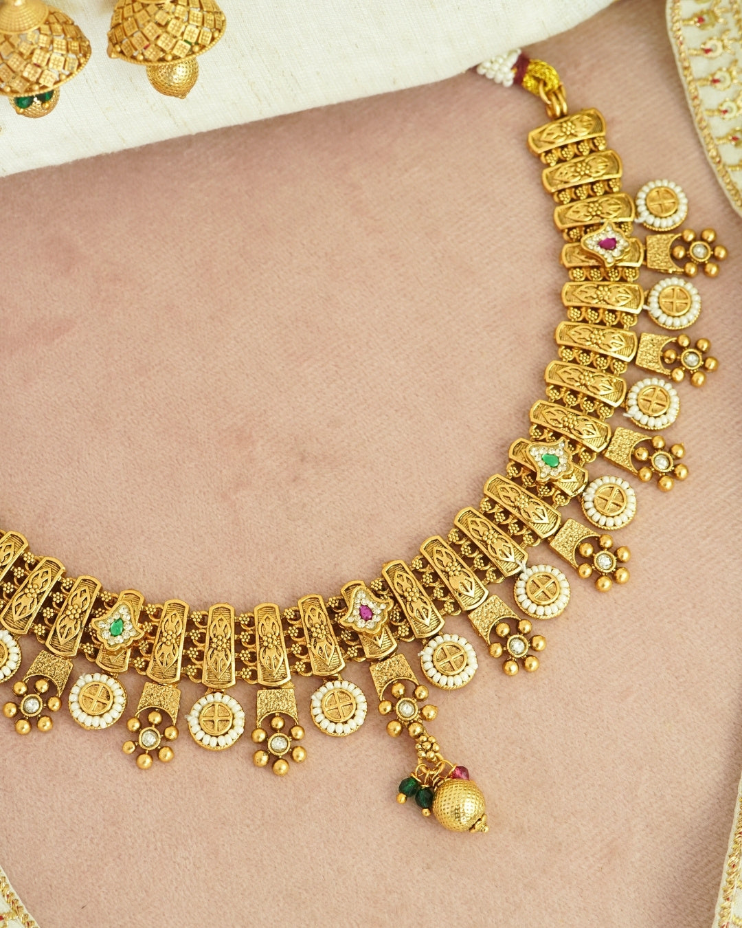 Gold-Plated Rajwadi Necklace with Jhumka Earrings