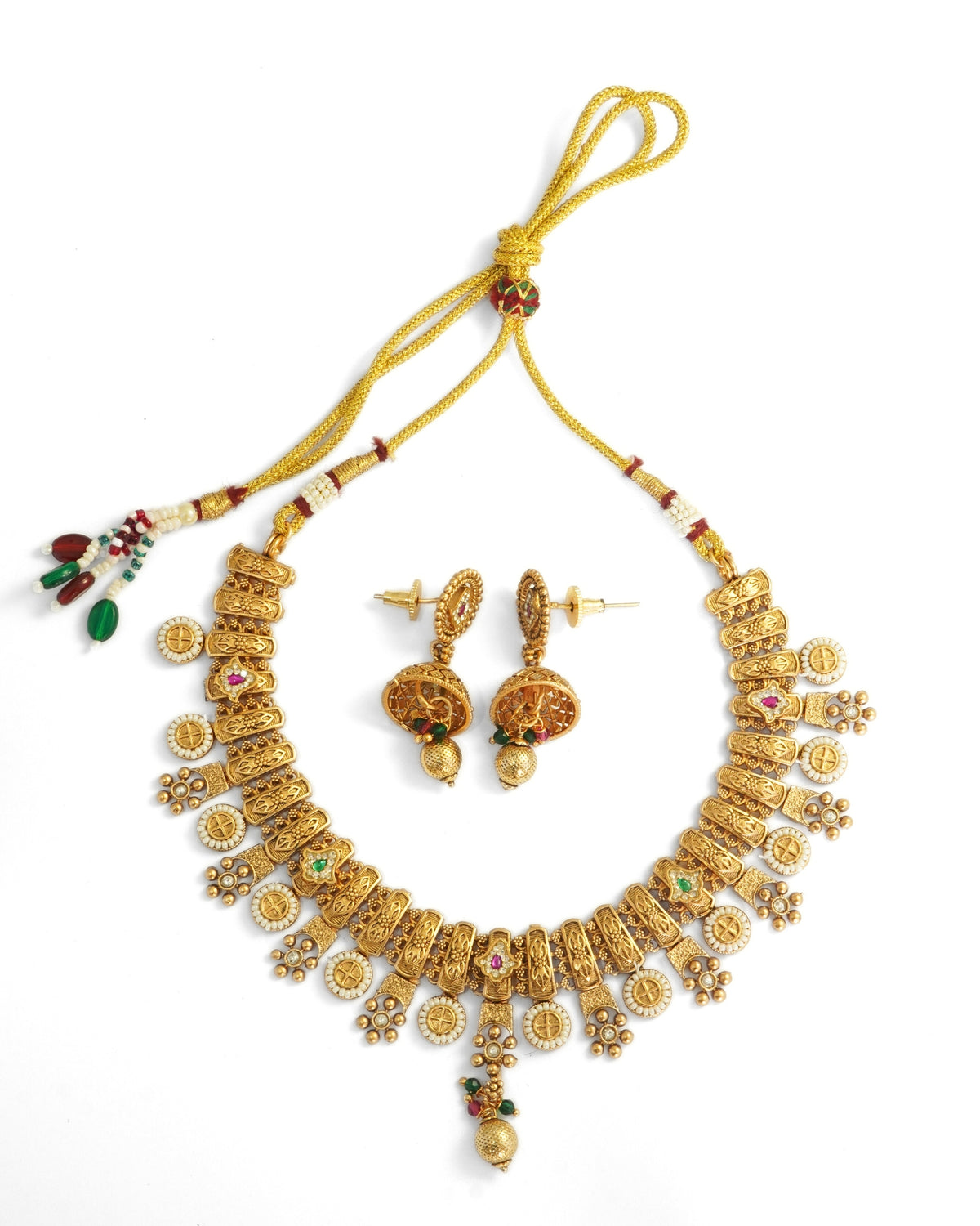 Gold-Plated Rajwadi Necklace with Jhumka Earrings
