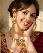 Gold-Plated Rajwadi Stone Studded & Beaded Necklace and Earrings