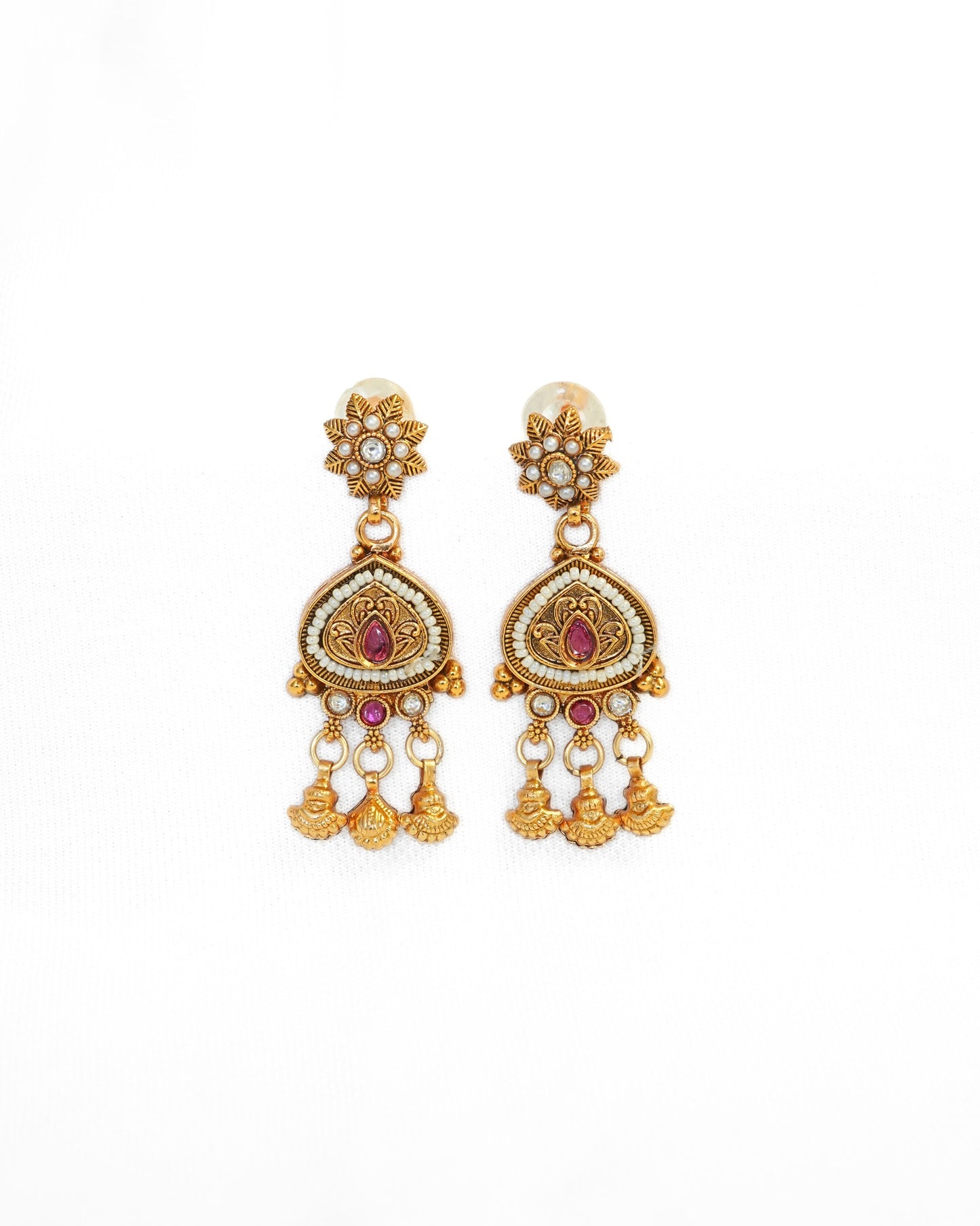 Gold-Plated Rajwadi Stone Studded & Beaded Necklace and Earrings