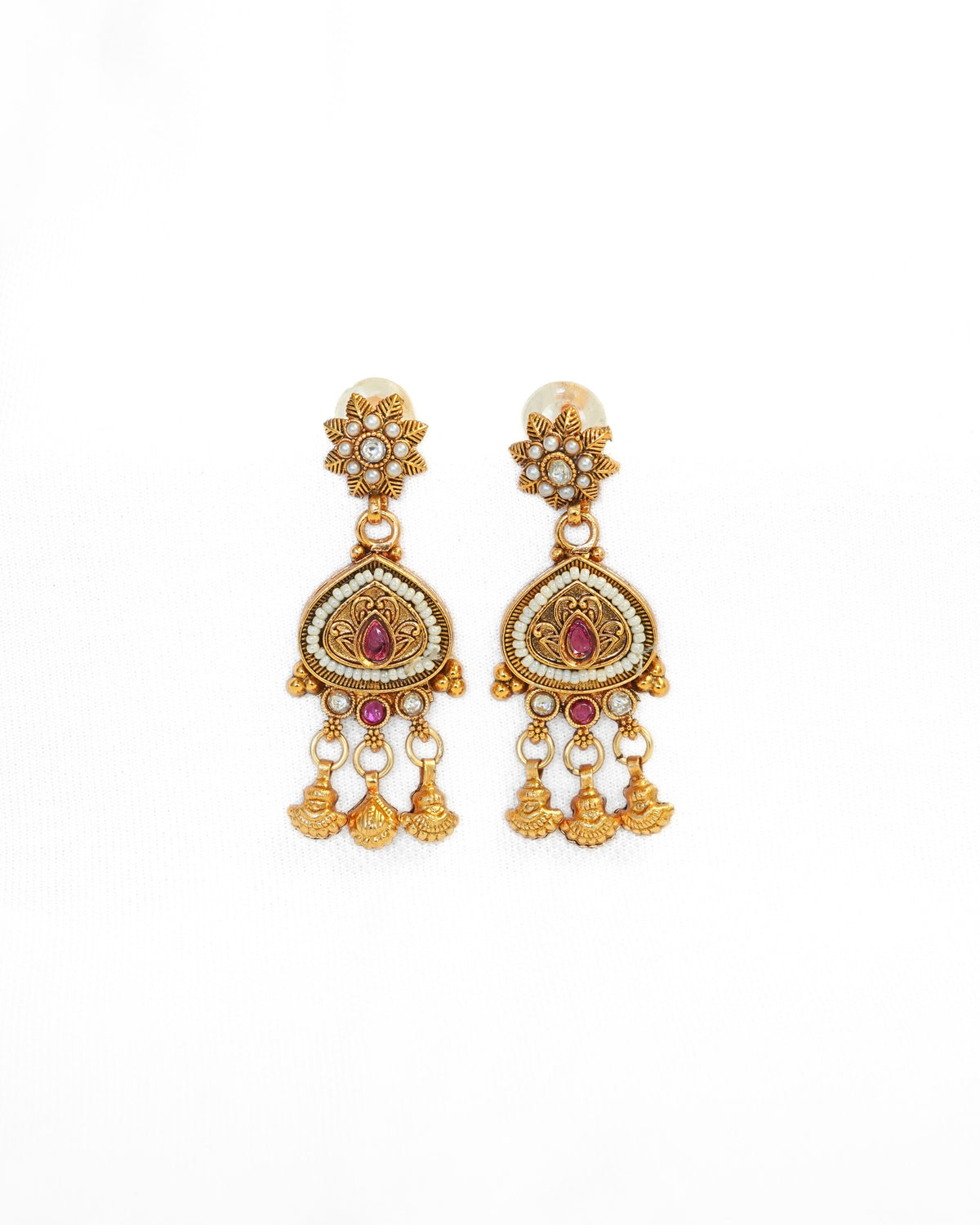 Gold-Plated Rajwadi Stone Studded & Beaded Necklace and Earrings