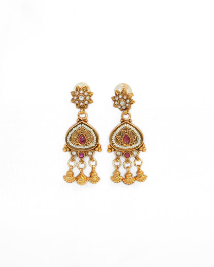 Gold-Plated Rajwadi Stone Studded & Beaded Necklace and Earrings
