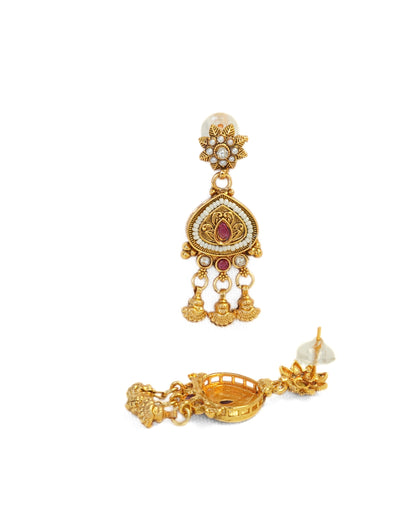 Gold-Plated Rajwadi Stone Studded & Beaded Necklace and Earrings