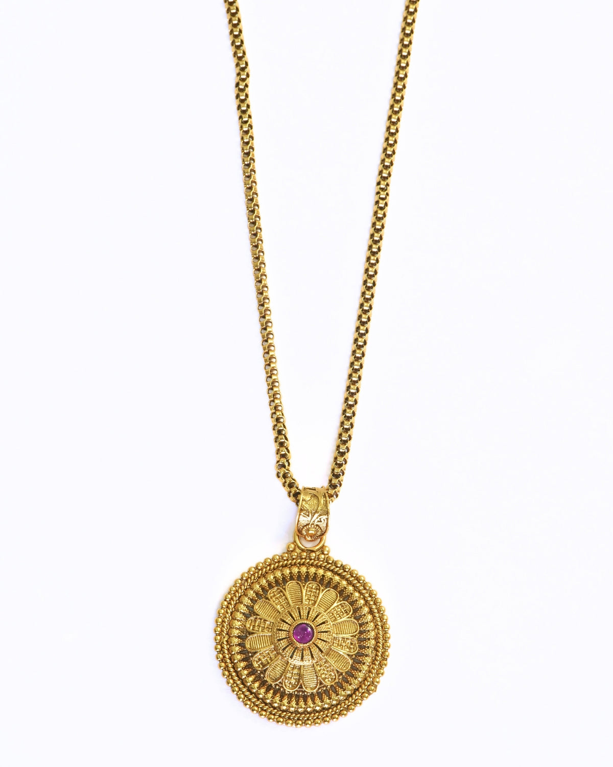 Round Ruby Stone Gold-Plated Pendant Necklace Set